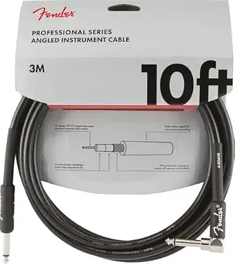Fender Professional Series Instrument Cable, Guitar Cable, Guitar Accessories, Straight/Angle, Black, 10ft