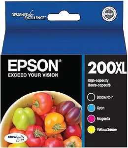 Epson t200xl Black/Cyan/Magenta/Yellow High Yield Ink Cartridge, 4/Pack (t200xl-Xcs) In Retail Packaging