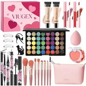 Makeup Set For Women, All In One Make Up Kit For Teen Girls Beginners, Travel Makeup Gift Set, Includes Foundation Eyeshadow Palette Blush Lipgloss Eyeliner Mascara Eyebrow Pen Cosmetic Brush Set