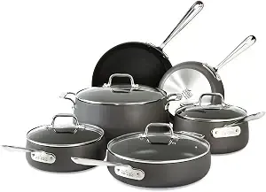 All-Clad ha1 Hard Anodized Nonstick Cookware Set 10 Piece Induction Oven Broiler Safe 500f, Lid Safe 350f Pots And Pans Black