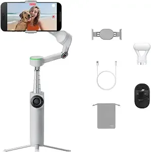 insta360 Flow 2 Pro Vlog Bundle Grey - Foldable Ai Phone Gimbal, Track In 200+ Apps With Apple Dockkit, 360º Pan Tracking, Built-In Tripod/Selfie Stick, Remote Control, Spotlight/Backpack Mount