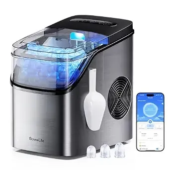 Goveelife Smart Ice Maker, 9 Ice Cubes In 6 Mins 3 Sizes, 26lbs/Day, Silver