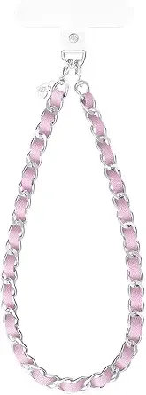Velvet Caviar Leather Chain Phone Charm Wrist Strap - Cute Lanyard Accessory For Women - Fits All Phone Cases (Pink)