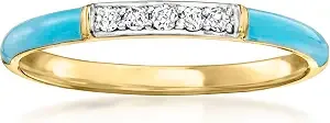 Ross-Simons Turquoise Enamel Ring With Diamonds In 18kt Gold Over Sterling