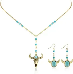 Montana West Wrangler Bull Head Western Turquoise Jewelry Set For Women