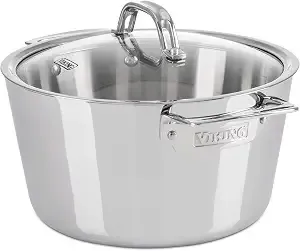 Viking Contemporary 3-Ply Dutch Oven, 5.2 Quart Stainless Steel Cookware Pot With Glass Lid, Dishwasher And Oven Safe, Induction Ready, Silver