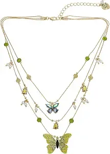 Betsey Johnson Womens Butterfly Charms Layered Necklace