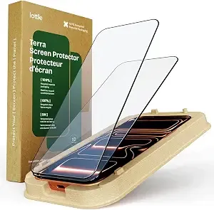 Iottie Terra Screen Protector For Iphone 17 Pro, 9h Hardness Tempered Glass, Eco-Friendly Reusable Alignment Tray, Includes 2 Screen Protectors