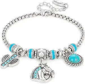 Wrangler Turquoise Sliding Charm Bracelets For Women, Fixed Charms