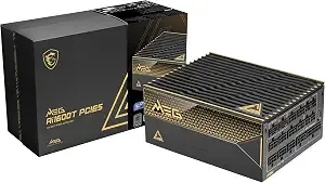 Msi Meg ai1600t pcie5, Fully Modular Gaming 1600w Power Supply, 80+ Titanium, Dual 12v-2x6 Cables, Server-Grade Capacitor, Atx 3.1 & Pcie 5.1 Ready, Low-Noise, Braided, 12 Year Warranty