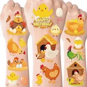 Cute Chicken Temporary Tattoos Stickers - 300+ Pcs Chicken Birthday Party Decorations Favors Supplies Yellow Chick Farm Animals Tattoo Sticker For Prizes Rewards Gifts Ideal