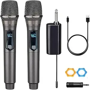 Wireless Dual Microphone,Handheld Dynamic Mic,Karaoke Singing, Weddings Dj,Party, Church, Classroom Use, 200 Feet, Gray.(2 Versions Randomly Shipped)