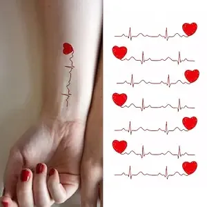 2 Sheets Small Red Heart Heartbeat Temporary Tattoos For Women