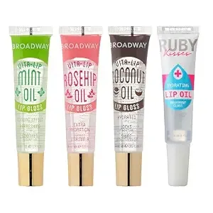 Ruby Kisses Broadway Vita-Lip Clear Lip Gloss (4 Pack Mint, Rosehip, Coconut Oil, Lip Oil Treatment), Ultra-Hydrating & Soothing Formula With Multi-Vitamins, High-Shine Non-Sticky Finish Lip Balm