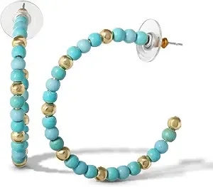 Jessica Simpson Womens Turquoise Bead Hoop Earrings