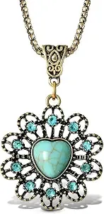 Jessica Simpson Womens Turquoise Stone Ornate Necklace 16"+ 2" - Gold-Tone