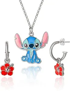 Disney Lilo & Stitch Jewelry Set Official License, Flower Charm Hoop