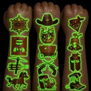 96 Pcs Western Cowboy Temporary Tattoos For Kids - Luminous