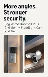 Ring Wired Doorbell Plus (Newest Model), Nickel Silver With Floodlight Cam, Wired (Newest Model), White