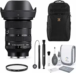 Sigma 24-70mm F/2.8 Dg Dn Ii Art Lens For Sony E, Bundle With Backpack, Multi Coated Uv Lens Filter, Lenspen Cleaner, Cap Tether And Cleaning Kit, Sigma 4-Year Limited Warranty