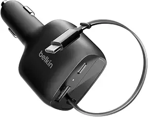 Belkin 75w Usb C Car Charger, With 2.5ft. Retractable Cable
