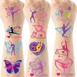 Over 200 Gymnastics Temporary Tattoos, 8 Sheets
