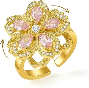 Cicy Bell 18k Gold Plated Adjustable Flower Fidget Ring For Women