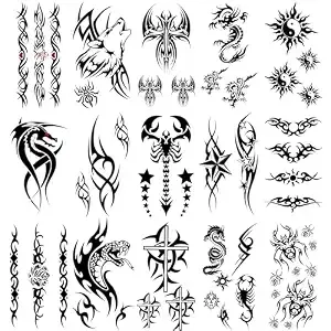 15 Sheets Tribal Gothic Cross Spider Totem Temporary Tattoos