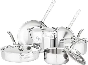 Viking Culinary 3-Ply Stainless Steel Cookware Set With Metal Lids, 10 Piece, Dishwasher, Oven Safe, Works On All Cooktops Including Induction
