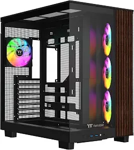 Thermaltake View 380 Xl Ws Argb; Mid Tower Chassis; Side Wood Trim; 4x120mm Argb Lite Fans Included; 420mm Gpu Clearance; Atx/Matx/Mitx; Hidden Connector Support; Dual Chamber; Black; Ca-11e-00m1wn-Ws