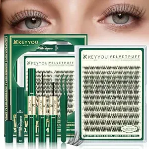 Keyyou Natural Lash Clusters Kit, Wispy Fluffy Lashes Kit Velvetpuff C Curl