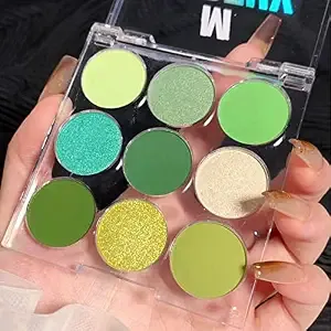Amy'S Diary Lime Green Eyeshadow Palette Matte Glitter Makeup,Light Deep Green Yellow 9 Colors Matte Glitter Eyeshadow Long Lasting Colorful Eye Shadow Plattet For Woman(01)
