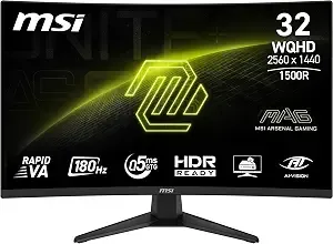 Msi Mag 321cqf e18 32-Inch 2560 X 1440 (Qhd) Gaming Office Monitor, 180hz, Amd Freesync, Hdr Ready, Hdmi, Vga Port, Vesa, Tilt, 0.5ms, Black