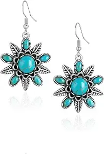 Montana West Women Floral Turquoise Teardrop Hoop Dangle Drop Earrings