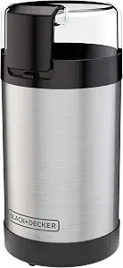 Black+Decker One Touch Coffee Grinder, 2/3 Cup Coffee Bean Capacity, Spice Grinder, One Touch Push-Button Control -150 Watts -Stainless Steel Blades