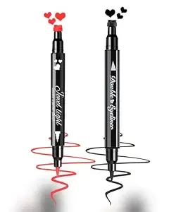 2 Pcs Liquid Eyeliner With Heart Stamps ,Waterproof Black Red Smudge-Proof Eye Liner For Halloween Harley/Joker, Queen Of Hearts Costume Makeup Accessories, Love Tattoo De Ojos Eyeliner