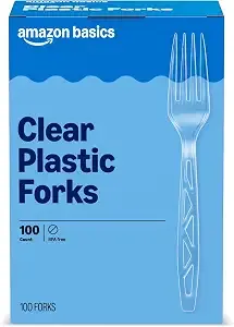 Amazon Basics Disposable Clear Plastic Forks, Premium Quality, 100 Count, Large Pack, Packaging May Vary