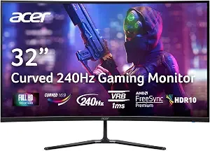 Acer Nitro 31.5 Inch Fhd 1920 X 1080 1500r Curved Pc Gaming Monitor - Amd Freesync Premium - 240hz Refresh - 1ms Vrb - Vesa Mountable - hdr10 - One Display Port 1.4 & Two Hdmi 2.0 - ed320q x2bmiipx