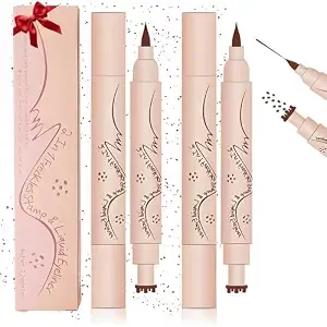 2pcs 2-In-1 Freckle Pen & Stamp Set, Waterproof Long Lasting Fake Freckle Makeup Pen, Natural Lifelike Sun-Kissed Freckle Tattoo, Festival Party Cosmetics, Dark Shade For Women & Girls