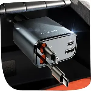 Lisen Retractable Car Charger, 84w Car Charger Usb C Fast Charge,4 In 1