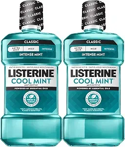 Listerine Cool Mint Antiseptic Mouthwash, Intense Mint, 33.8 Fl. Oz/1l X 2
