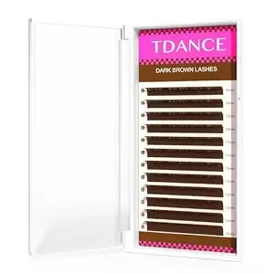 Tdance Dark Brown Lash Extensions Colored Lash Extensions 0.03/0.05/0.07mm C/D Curl Premium Brown Lashes Salon Use Brown Eyelash Extensions(Dark Brown,0.03-C,8-15mm)