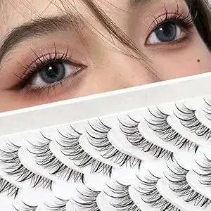 Obeyalash Anime Lashes With Clear Band Korean Lashes 13mm Natural Manga Look Eyelashes Wispy Anime Eyelashes 10 Pairs False Lashes Japanese Korean Natural Lashes Asian Makeup Cosplay Lashes