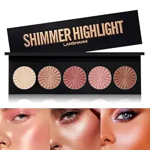 Langmanni 5 Color Face Highlighter Powder Palette, Illuminator Makeup
