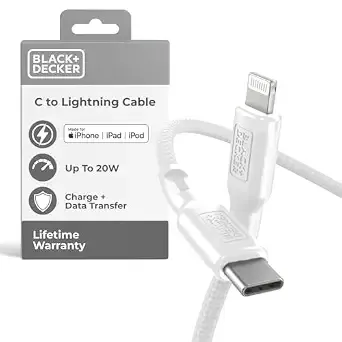 Black+Decker Usb C To Lightning Cable - Fast Compatible Iphone Lightning Cable - Durable Braided Type C Iphone Charger Cord - For Travel And Daily Use - Multiple Colors And Lengths - 3ft
