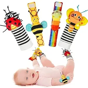 Infinno Wrist Rattles And Foot Finder Socks Set, Baby Toys For 0-12 Months