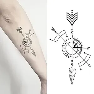 2 Sheets Geometric Compass Arrow Small Tiny Temporary Tattoos