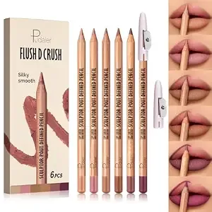 Pudaier 6 Colors Lip Liner Pencil, Nude-Pink Nude Lipliner For Defined Lips