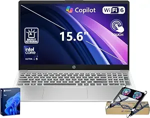 Hp 15.6 Premium Laptop, 15.6" Fhd 1920*1080 Touchscreen, Intel Core Ultra 5 225u For Professionals, 16gb ddr5 Ram,512gb Ssd, Wi-Fi 6, Backlit & Numeric Keyboard, win11 Pro, White, W/ Pco Laptop Cooler