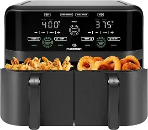 Chefman 6 Quart Dual Basket Air Fryer - Digital Touchscreen, Smart Sync Finish, Hi-Fry, Auto Shutoff, 2 Independent 3qt Nonstick Dishwasher-Safe Frying Baskets - Digital Double Air Fryer - Black